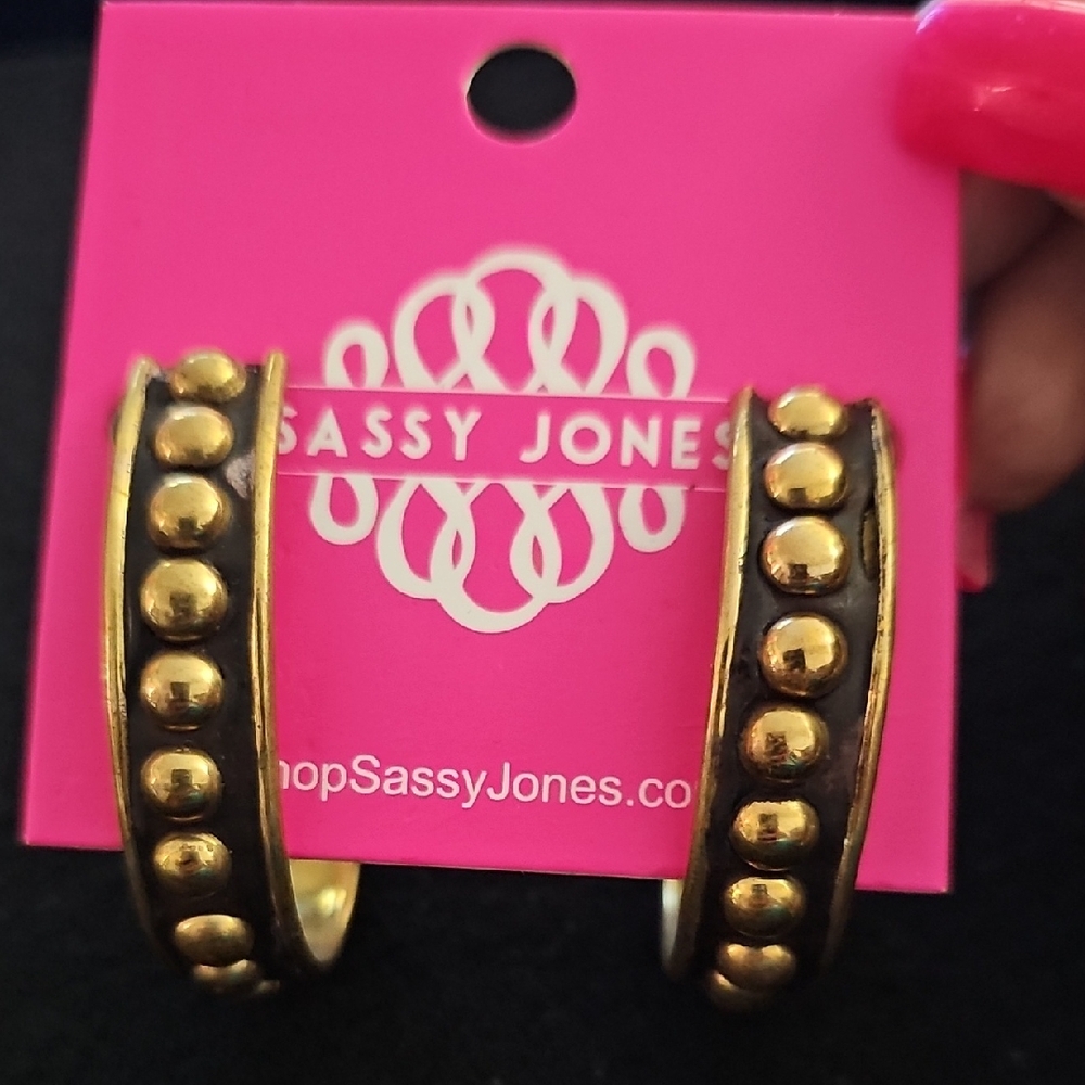 Sassy Jones Gold and Brown Beaded Hoop Earrings
